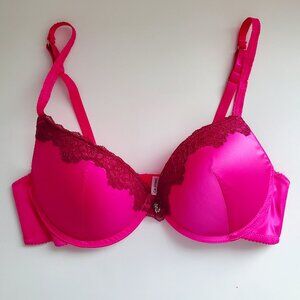 JUICY COUTURE Intimates Hot Pink Satin & Lace Push Up Bra Underwire 38C NWOT